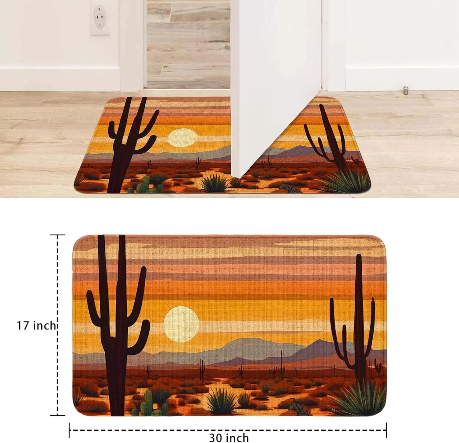 Desert Scenery Cactus Welcome Doormat 30"x17" Indoor/Outdoor Linen Mat with Non-Slip Rubber Backing, Fade-Resistant & Stain-Resistant Printed Design, Perfect for Home Entryway Decor