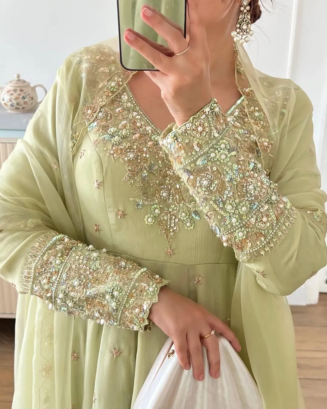 Designer Party Wear Gown in Heavy Georgette with Embroidery & Rembo Sequence Work | Fully Stitched with Dupatta
