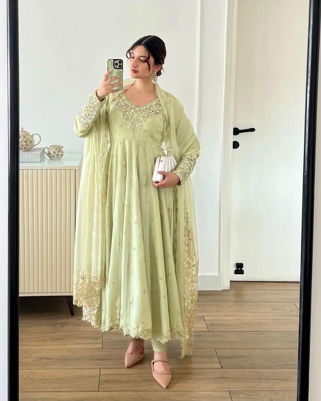 Designer Party Wear Gown in Heavy Georgette with Embroidery & Rembo Sequence Work | Fully Stitched with Dupatta