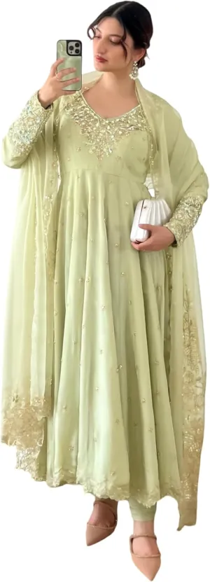 Designer Party Wear Gown in Heavy Georgette with Embroidery & Rembo Sequence Work | Fully Stitched with Dupatta