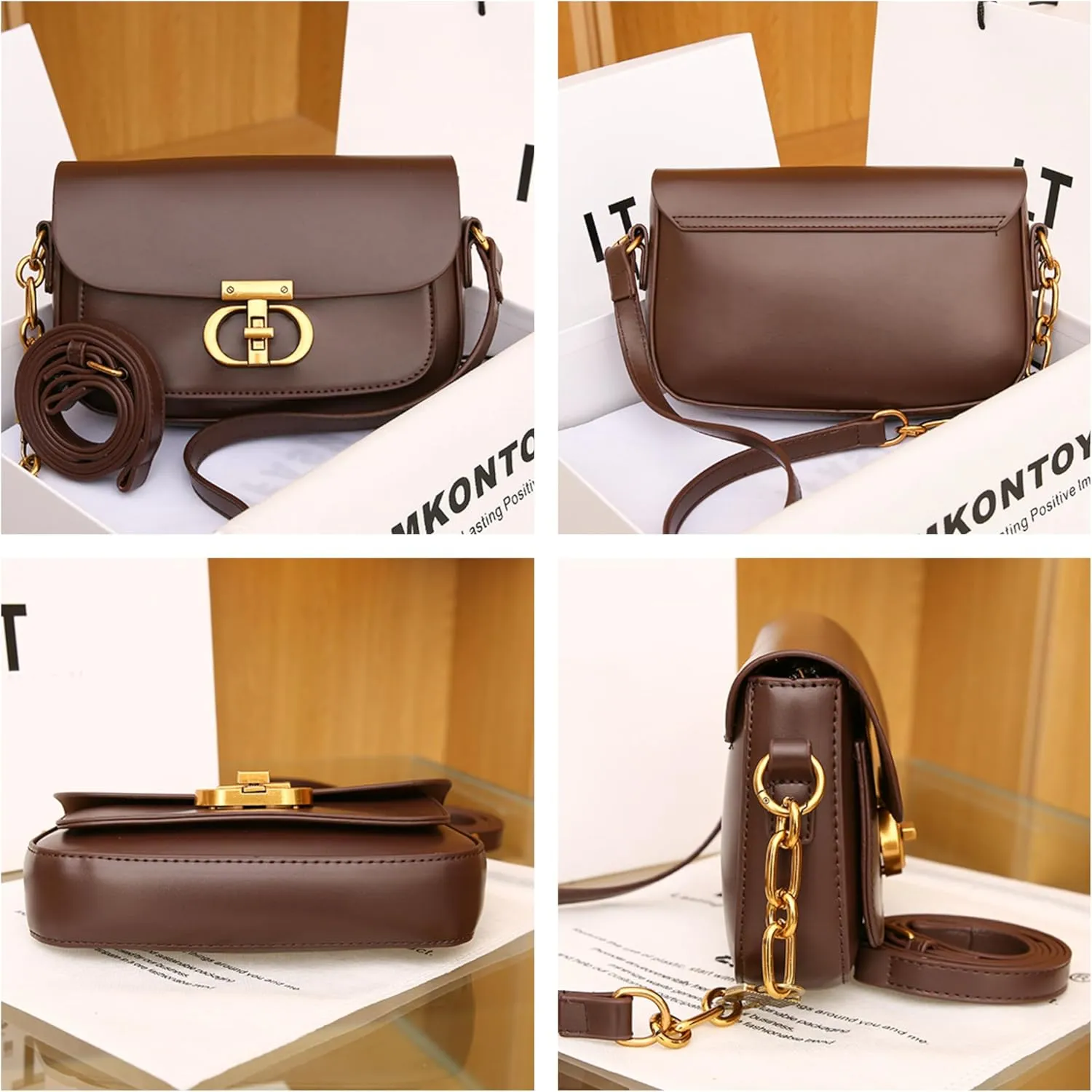 Designer Shoulder Bag with Chain Strap, Gold Hardware Small Square Purse