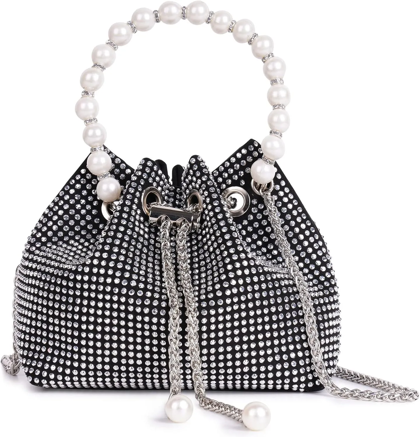 Desy & Feeci Bling Rhinestone Purse for Women, Glitter Clutch Handbag Bucket Evening Bag for Girls Wedding Party
