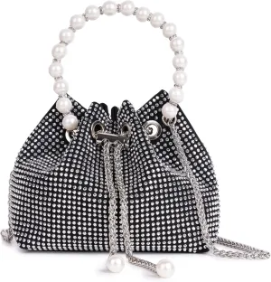 Desy & Feeci Bling Rhinestone Purse for Women, Glitter Clutch Handbag Bucket Evening Bag for Girls Wedding Party