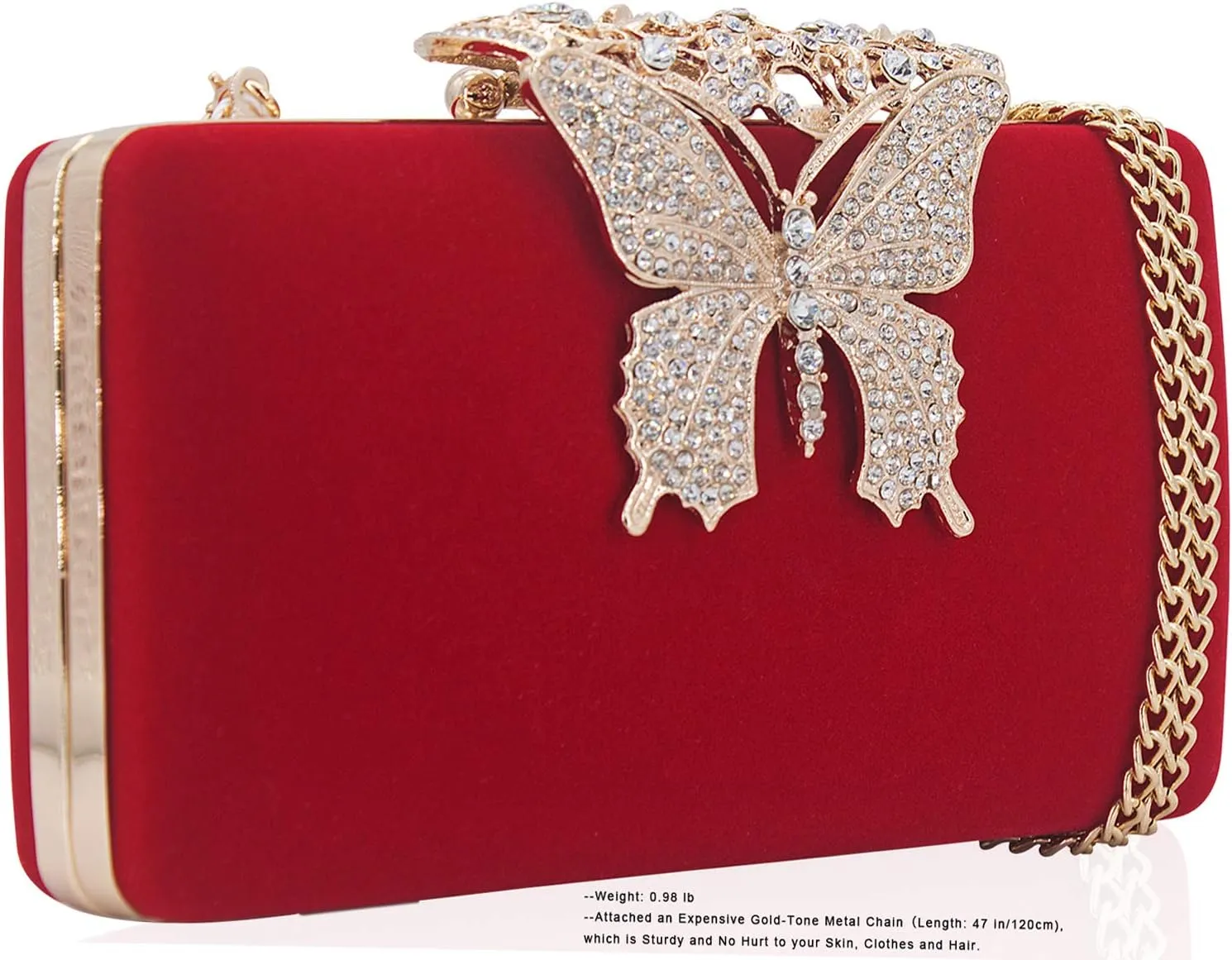 Dexmay Rhinestone Clutch Bag with Crystal Butterfly Clasp Women Evening Handbag Formal Party Purse