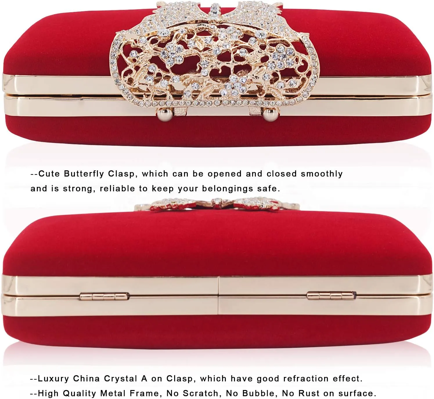 Dexmay Rhinestone Clutch Bag with Crystal Butterfly Clasp Women Evening Handbag Formal Party Purse