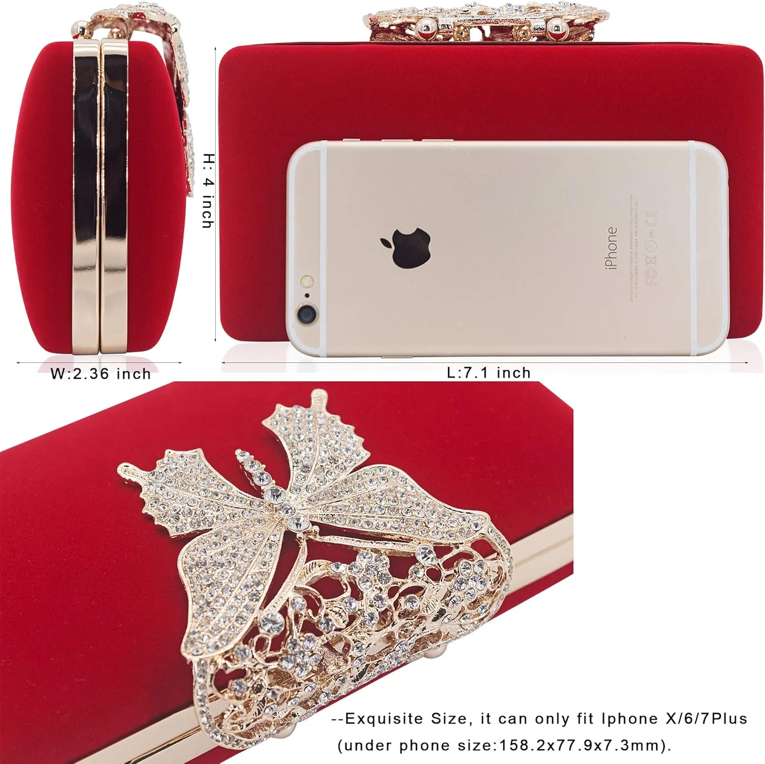 Dexmay Rhinestone Clutch Bag with Crystal Butterfly Clasp Women Evening Handbag Formal Party Purse