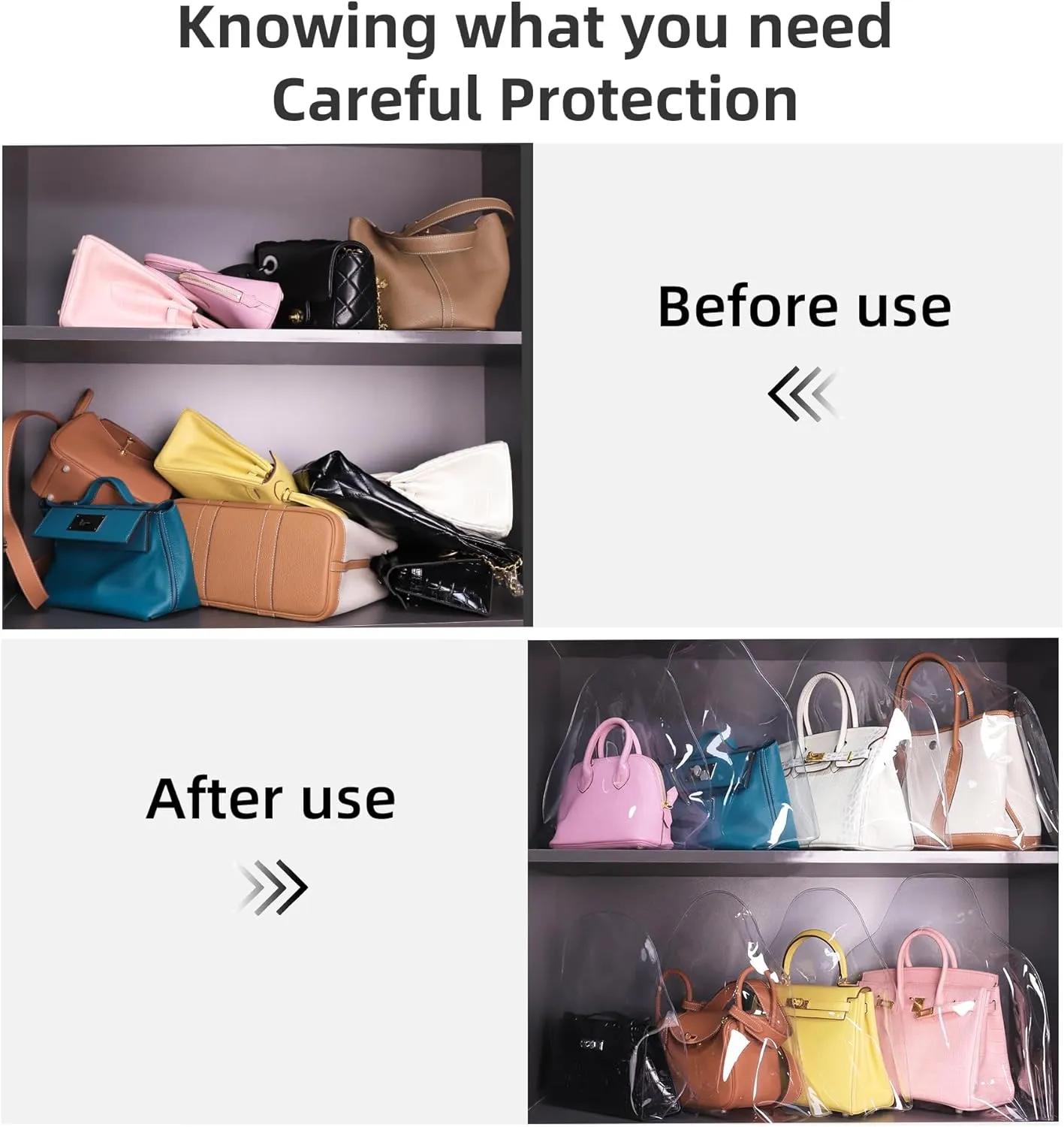 DGAZ Clear Dust Bags for Luxury Handbags,Waterproof Purse Storage Bag,Lightweight Handbag Protector(Large)