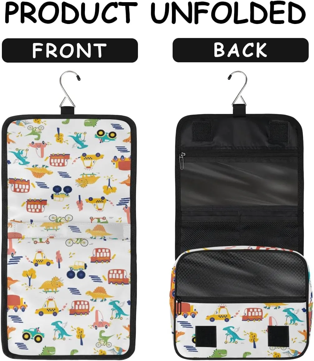 Dinosaur Car Hanging Travel Toiletry Bag - Waterproof Organizer Makeup Bag with Sturdy Hook, Toiletries Portable Cosmetic Bag, Large Capacity Toiletry Kit for Boy Girl