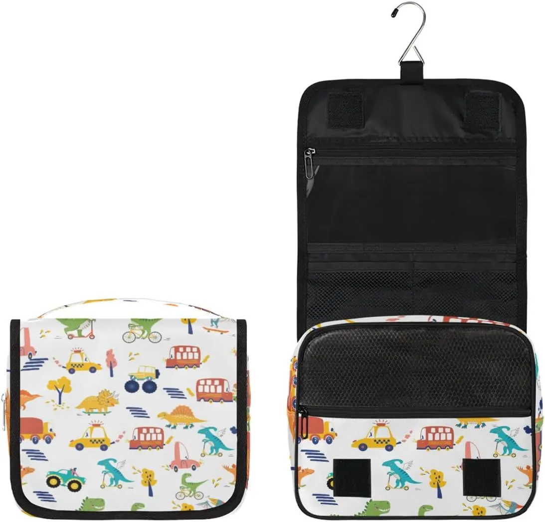 Dinosaur Car Hanging Travel Toiletry Bag - Waterproof Organizer Makeup Bag with Sturdy Hook, Toiletries Portable Cosmetic Bag, Large Capacity Toiletry Kit for Boy Girl