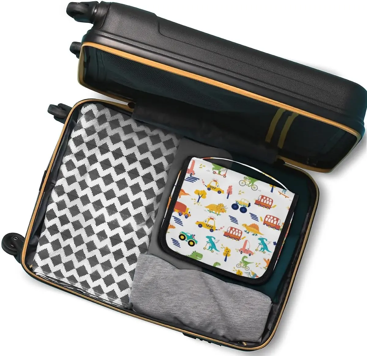 Dinosaur Car Hanging Travel Toiletry Bag - Waterproof Organizer Makeup Bag with Sturdy Hook, Toiletries Portable Cosmetic Bag, Large Capacity Toiletry Kit for Boy Girl