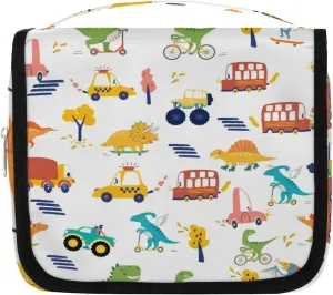 Dinosaur Car Hanging Travel Toiletry Bag - Waterproof Organizer Makeup Bag with Sturdy Hook, Toiletries Portable Cosmetic Bag, Large Capacity Toiletry Kit for Boy Girl