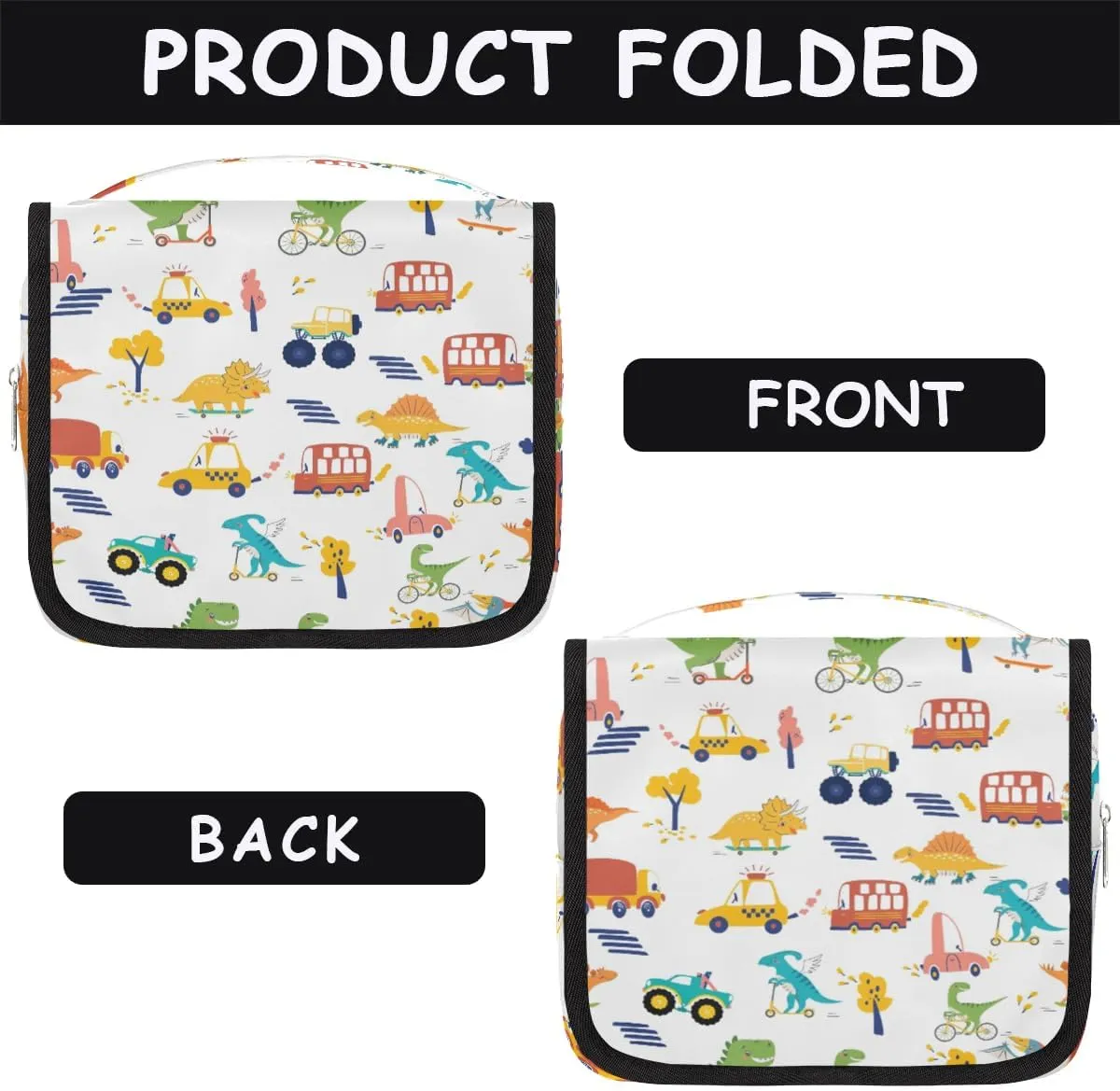 Dinosaur Car Hanging Travel Toiletry Bag - Waterproof Organizer Makeup Bag with Sturdy Hook, Toiletries Portable Cosmetic Bag, Large Capacity Toiletry Kit for Boy Girl