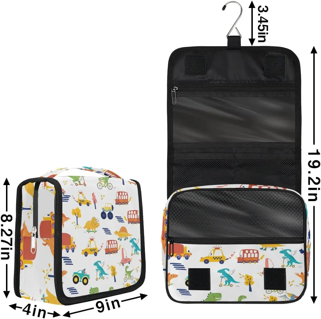 Dinosaur Car Hanging Travel Toiletry Bag - Waterproof Organizer Makeup Bag with Sturdy Hook, Toiletries Portable Cosmetic Bag, Large Capacity Toiletry Kit for Boy Girl