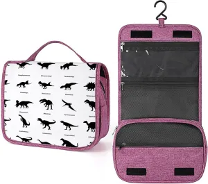 Dinosaur Theme,Toiletry Bag for Women,Different Dinosaurs Names Wildlife,Water-resistant Hanging Bathroom Travel Makeup Organizer,Cosmetic Case Traveling for Full Accessories,Black
