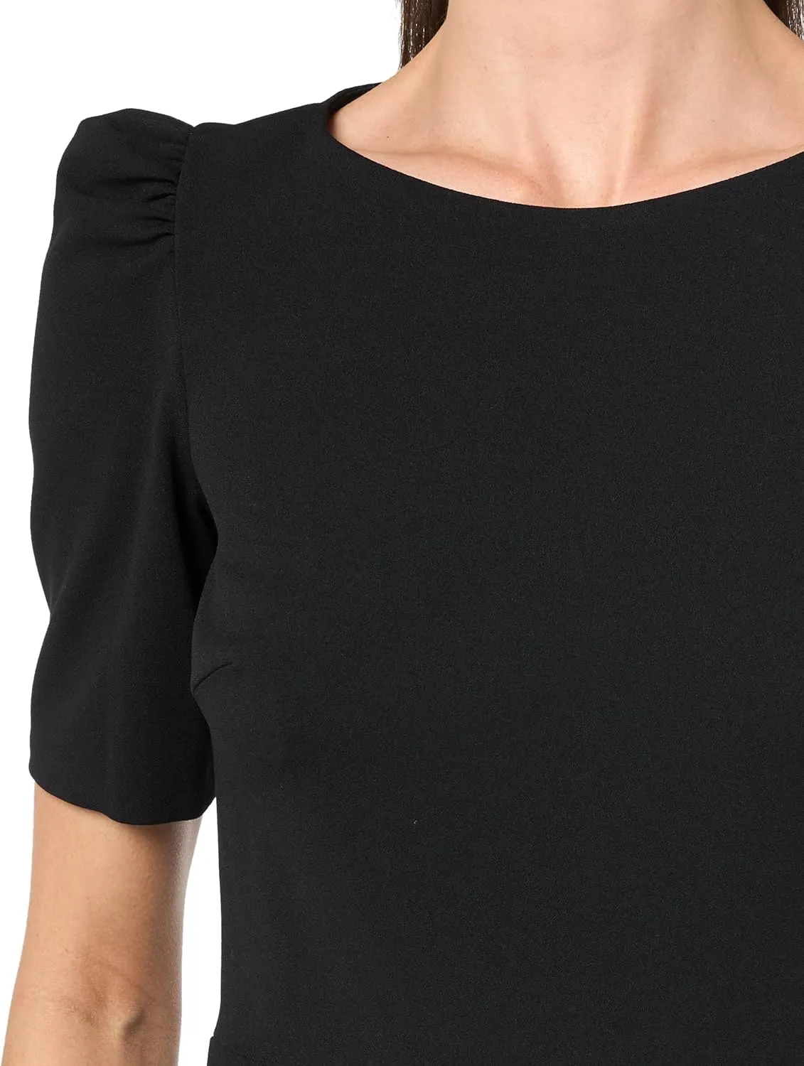 DKNY Sleeveless Scuba Crepe Faux Wrap with Logo Hardware