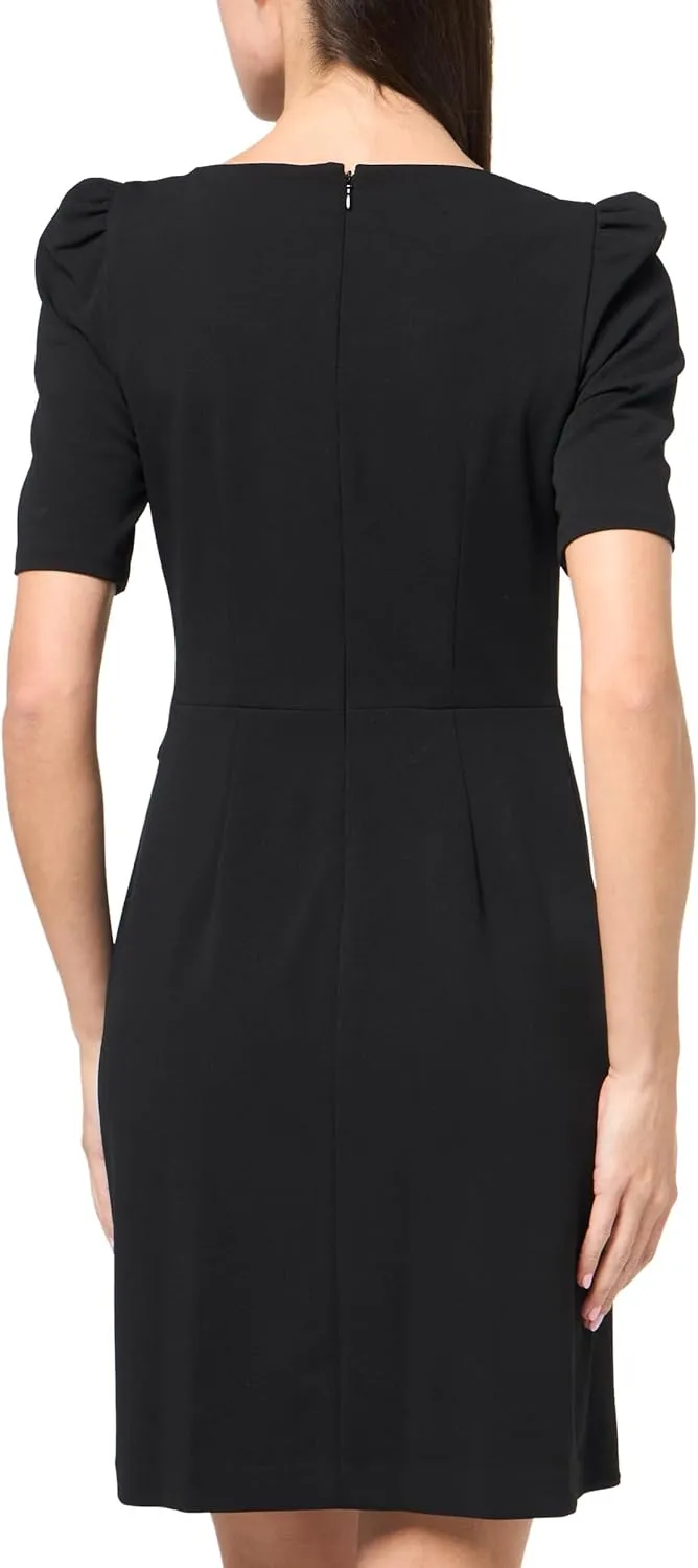 DKNY Sleeveless Scuba Crepe Faux Wrap with Logo Hardware