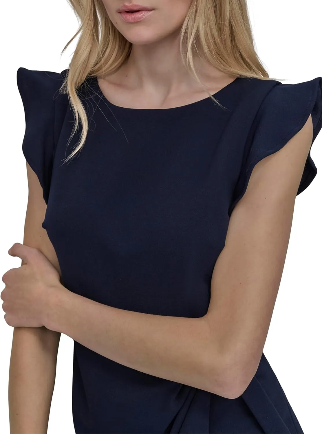 DKNY Women's Flutter Sleeve Faux Wrap Dress with Hardware