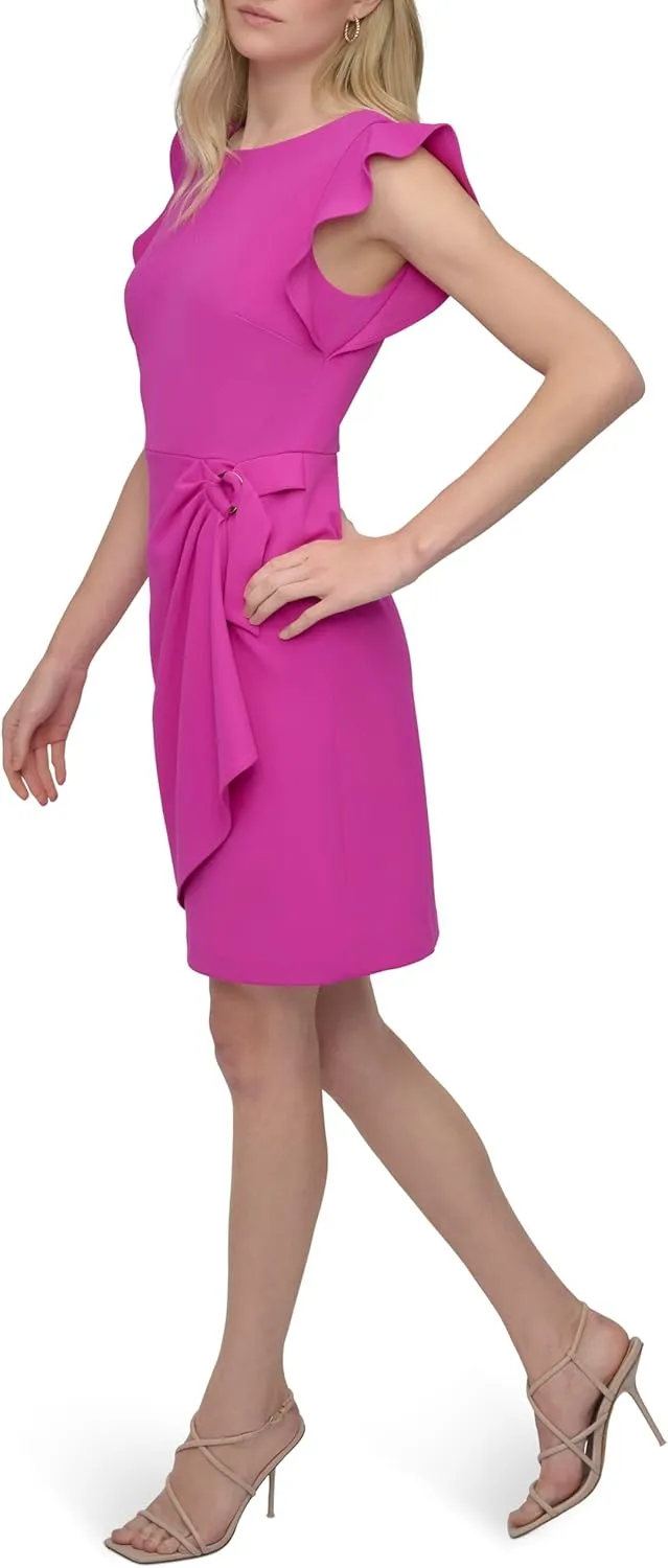 DKNY Women's Flutter Sleeve Faux Wrap with Hardware