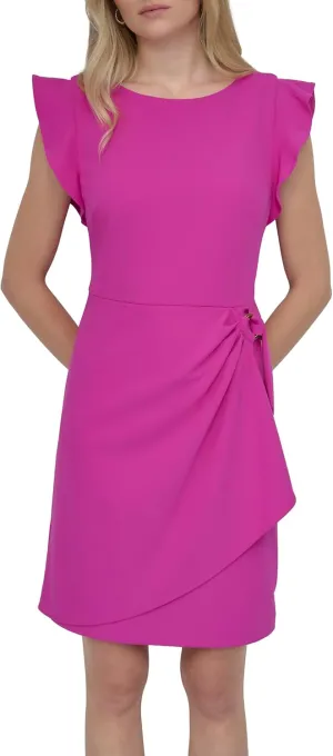 DKNY Women's Flutter Sleeve Faux Wrap with Hardware