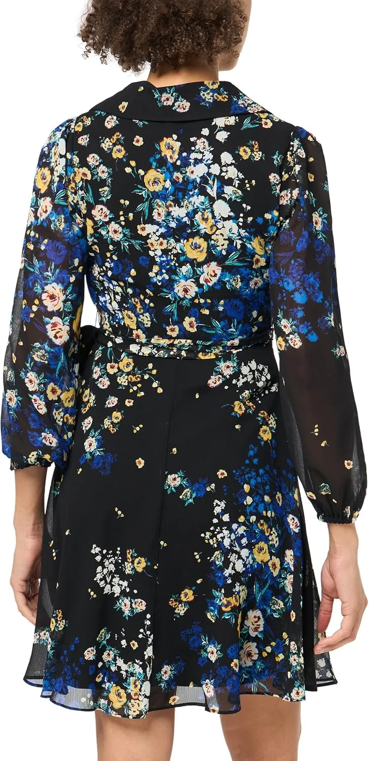 DKNY womens Long Sleeve Faux Wrap Dress
