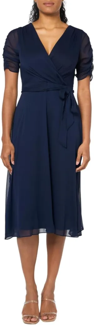 DKNY womens Short Sleeve Faux Wrap Midi Dress