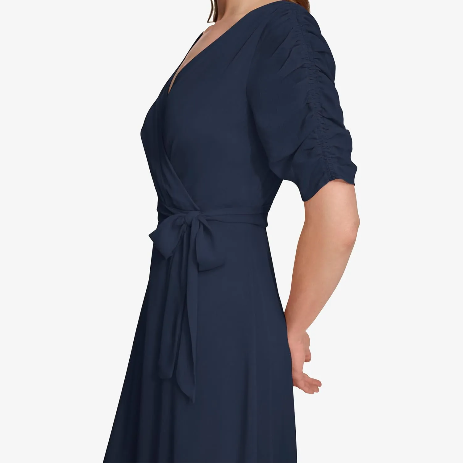 DKNY womens Short Sleeve Faux Wrap Midi Dress
