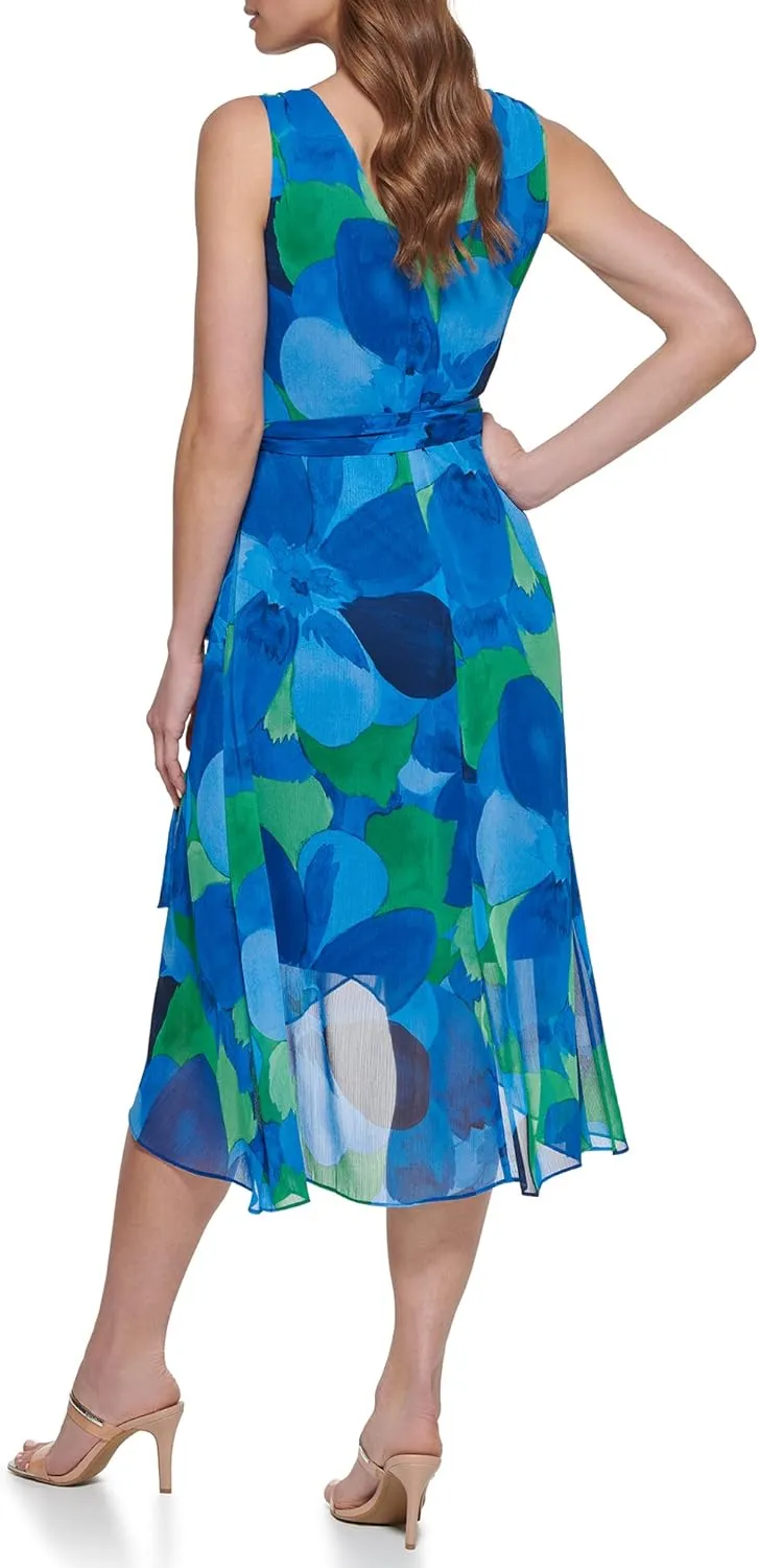 DKNY womens Sleeveless Faux Wrap Dress
