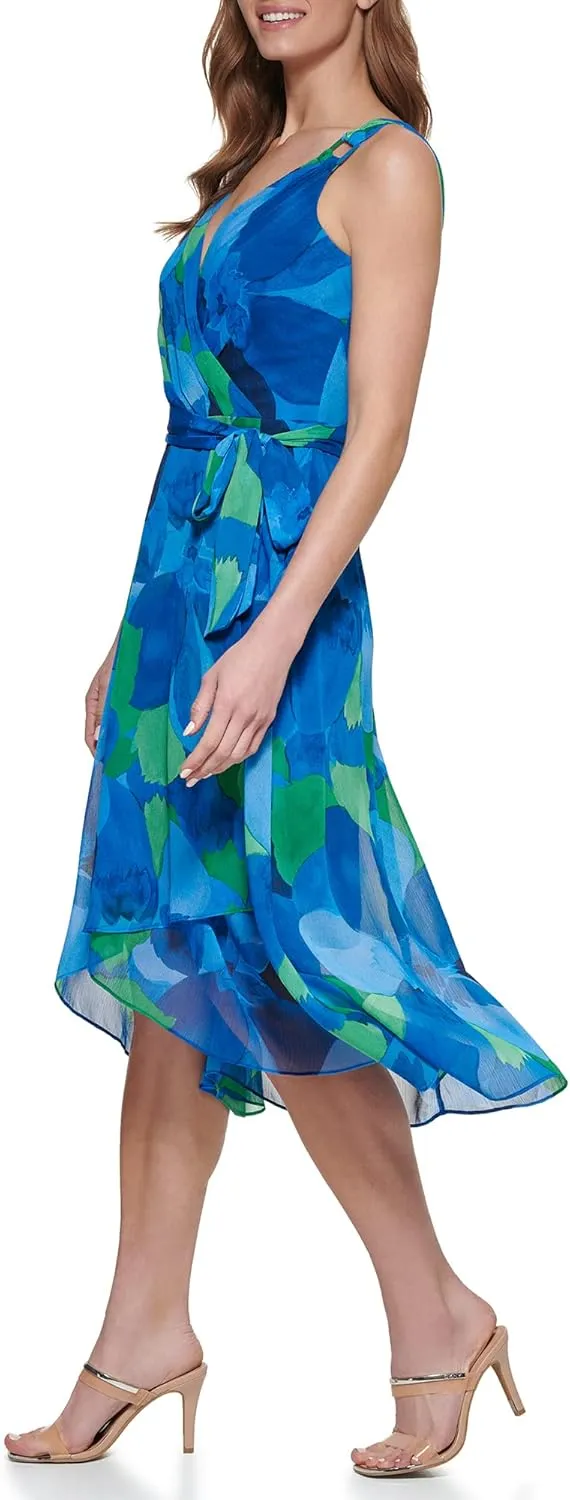 DKNY womens Sleeveless Faux Wrap Dress
