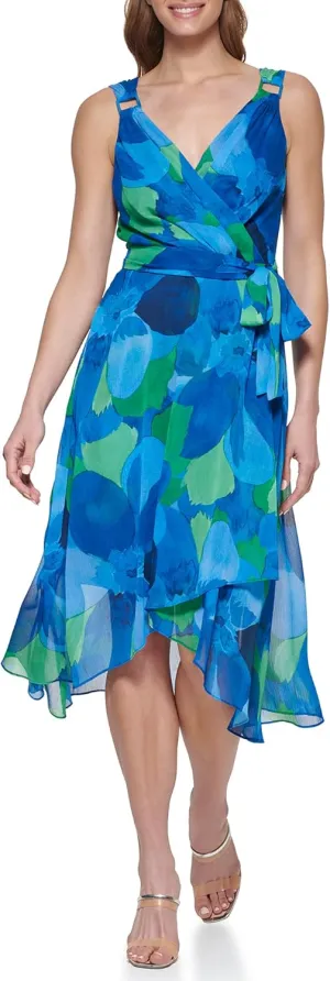 DKNY womens Sleeveless Faux Wrap Dress