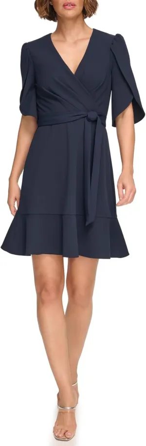 DKNY Women’s Tulip Half Sleeve Faux Wrap Mini Dress