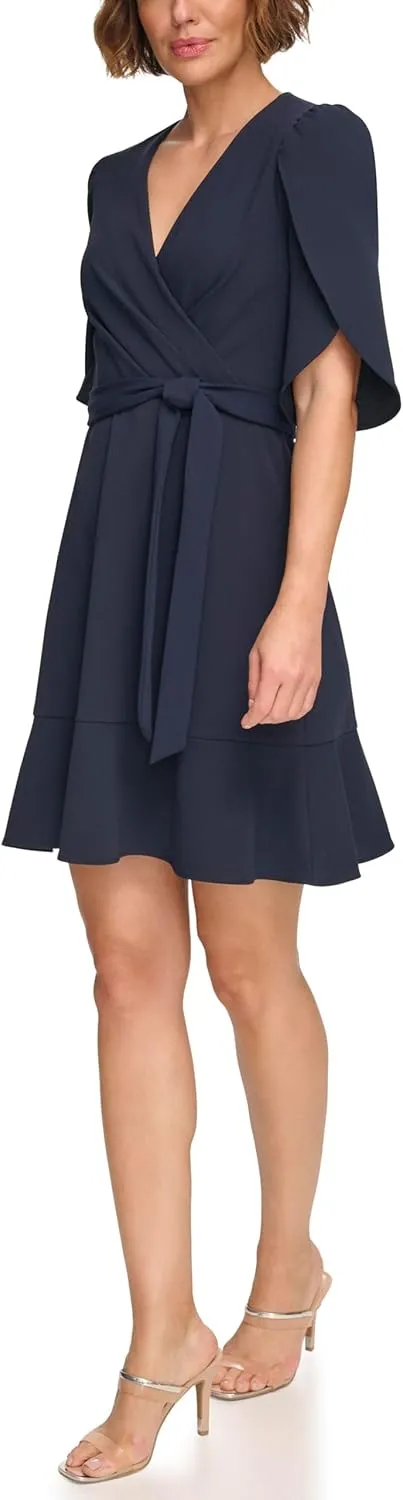 DKNY Women’s Tulip Half Sleeve Faux Wrap Mini Dress