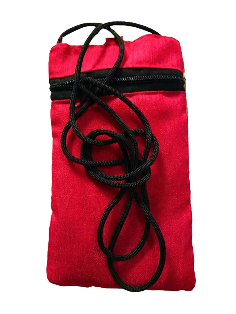 DMS RETAIL Golden Ethnic Jardosh Printed Work Embroidered Mobile Pouch for Women with Waist Clip and Belt