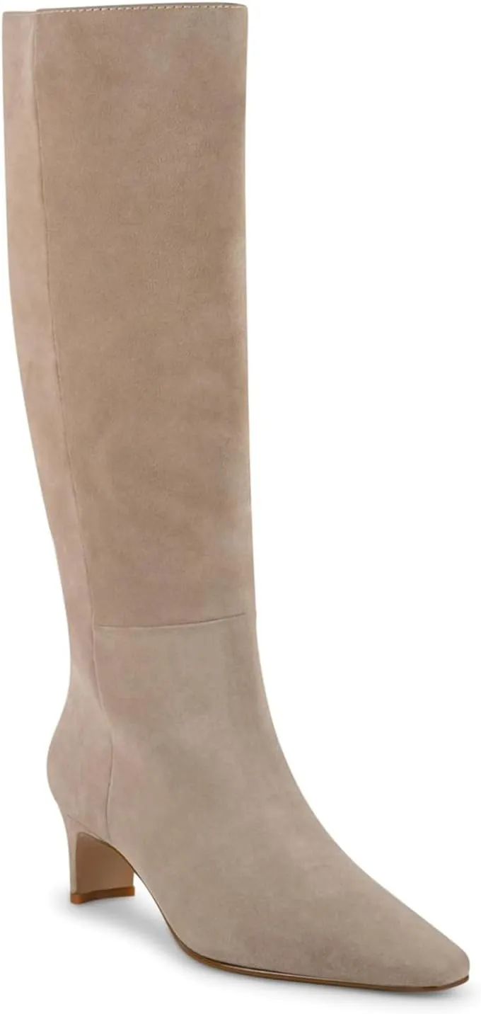 DOEYG Black Knee High Boots for Women Pointed Toe Kitten Heel Tall Boots Wide Calf Pull on Fall Fashion Long Boots
