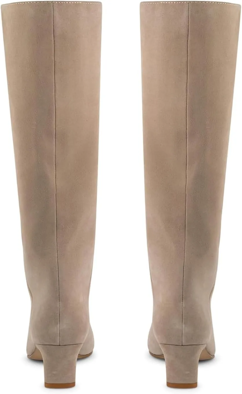 DOEYG Black Knee High Boots for Women Pointed Toe Kitten Heel Tall Boots Wide Calf Pull on Fall Fashion Long Boots