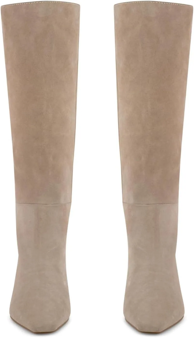 DOEYG Black Knee High Boots for Women Pointed Toe Kitten Heel Tall Boots Wide Calf Pull on Fall Fashion Long Boots