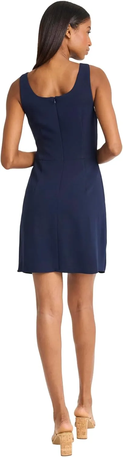 Donna Morgan Women's Sleeveless Scoop Neck Mini Side Tie Detail-Elegant Drapey Twill Wedding Guest Cocktail Dress