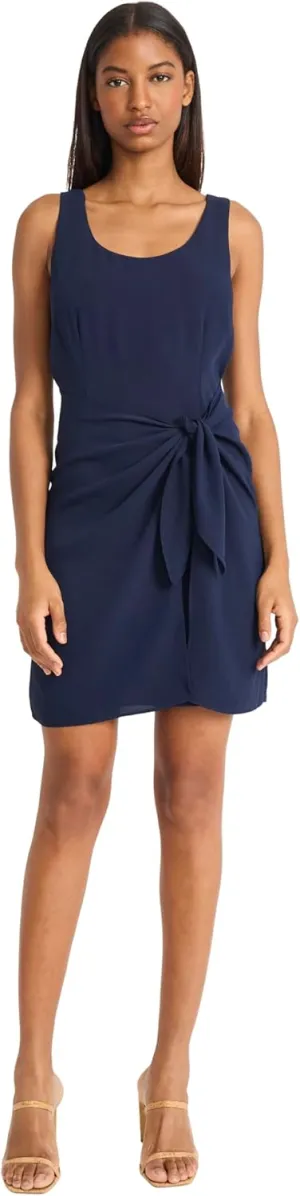 Donna Morgan Women's Sleeveless Scoop Neck Mini Side Tie Detail-Elegant Drapey Twill Wedding Guest Cocktail Dress