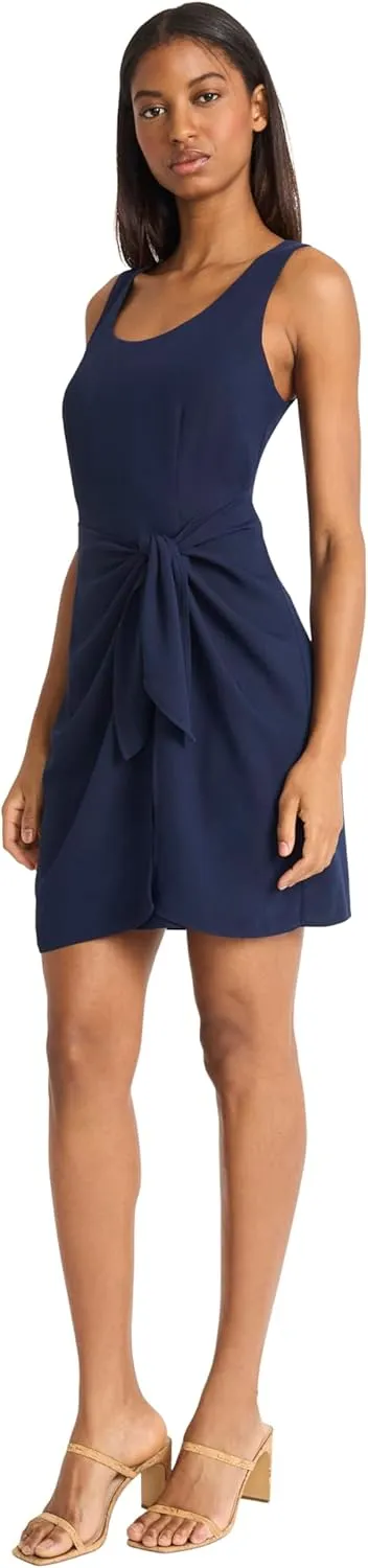 Donna Morgan Women's Sleeveless Scoop Neck Mini Side Tie Detail-Elegant Drapey Twill Wedding Guest Cocktail Dress