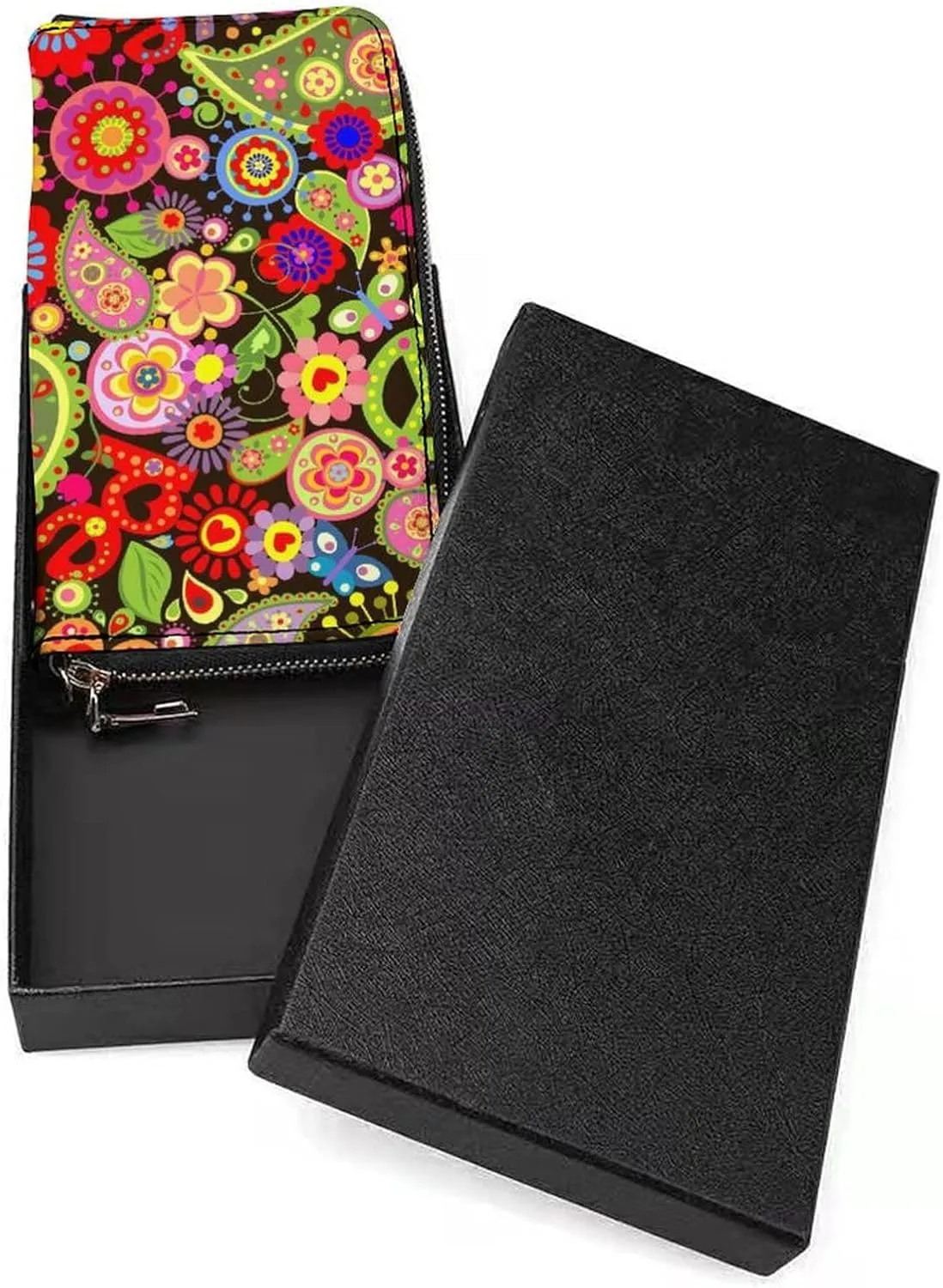 Donnapink 1 Tradition Paisley Peace Sign Colorful Long Clutch Wallet, Long Handbag with Removable Wristlet Strap, PU Leather Zip Purse, Credit Pass Case Card-Holder for Men Women