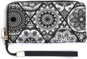 Donnapink Long Clutch Wallet, Long Handbag with Wristlet Strap, PU Leather Zip Purse
