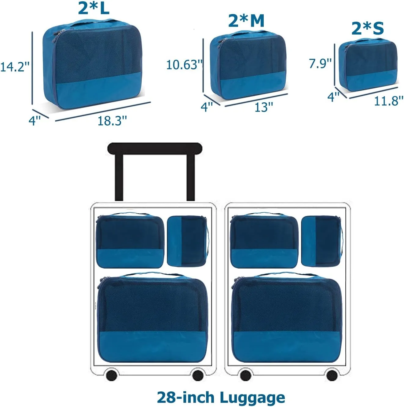 DoubleTrip Extra Large Packing Cubes for Travel Suitcase Organizer - Fit 28inch Luggage Set of 6 with 3 Sizes Travel Cubes Space Saver Baggage Bag
