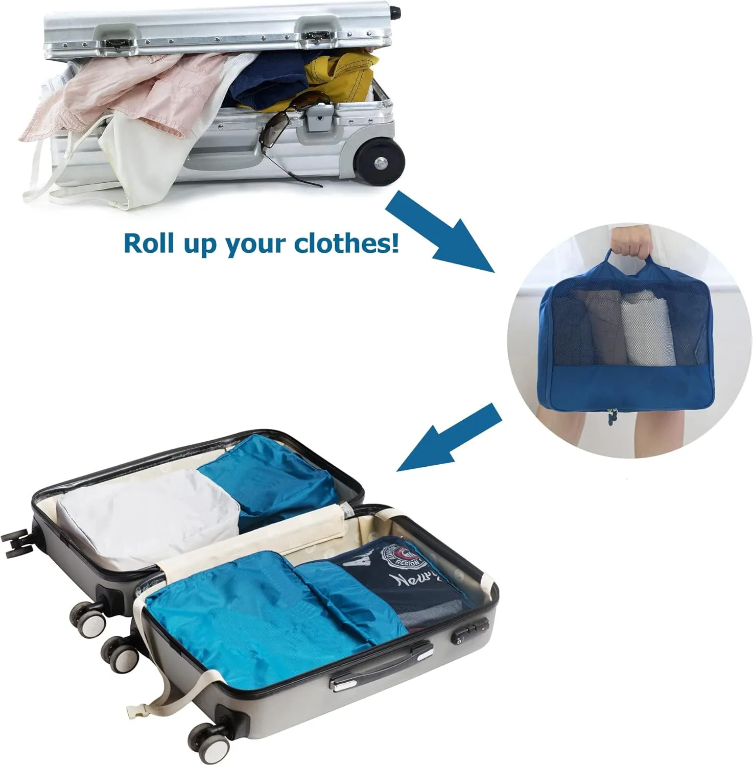 DoubleTrip Extra Large Packing Cubes for Travel Suitcase Organizer - Fit 28inch Luggage Set of 6 with 3 Sizes Travel Cubes Space Saver Baggage Bag