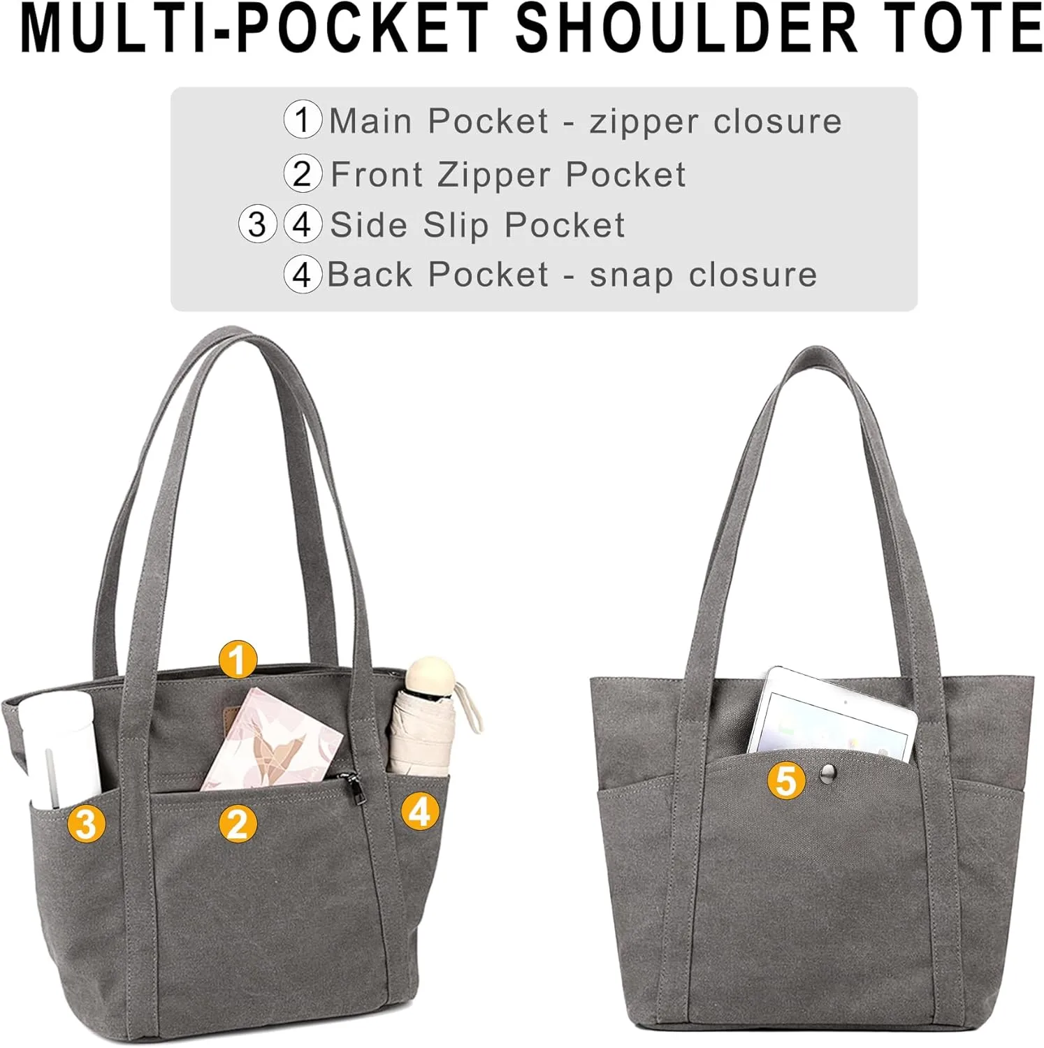 DOURR Womens Shoulder Handbags Heavy Duty Canvas Work Tote Retro Bucket Bag