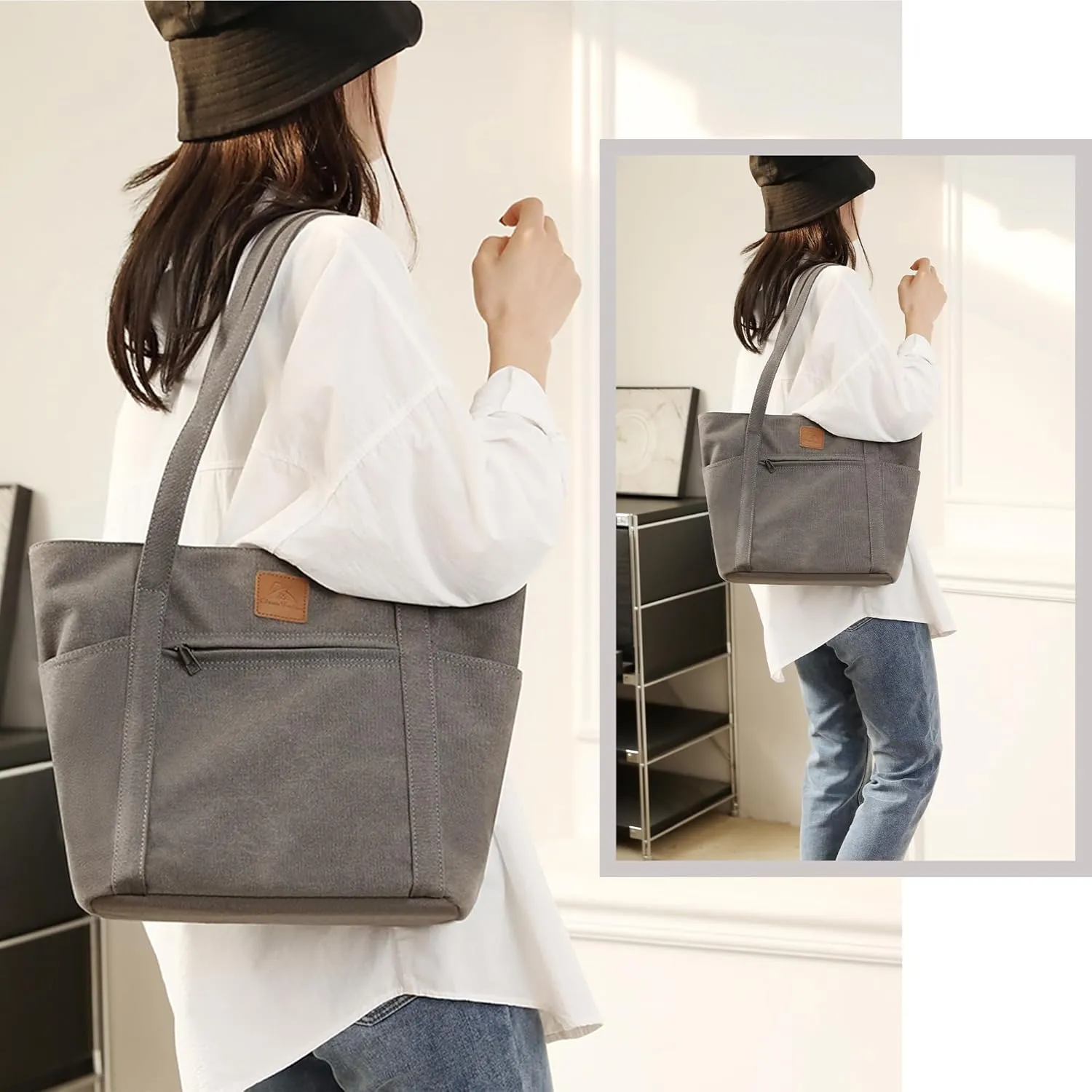 DOURR Womens Shoulder Handbags Heavy Duty Canvas Work Tote Retro Bucket Bag