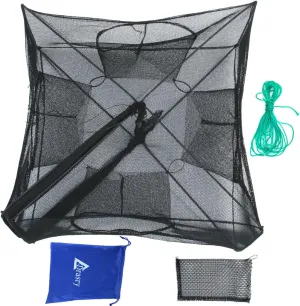 Drasry Black Fishing Bait Trap Foldable Fish Net for Minnow Crab Crayfish Crawdad Shrimp Trap Cast Net Dip Cage Collapsible Easy Use 4 6 Hole Fishing Accessories