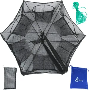 Drasry Black Fishing Bait Trap Foldable Fish Net for Minnow Crab Crayfish Crawdad Shrimp Trap Cast Net Dip Cage Collapsible Easy Use 4 6 Hole Fishing Accessories