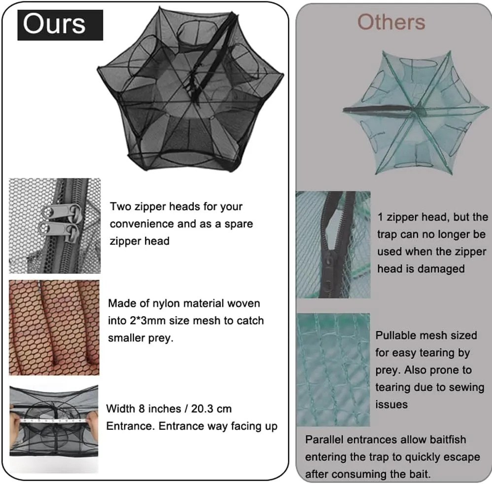 Drasry Black Fishing Bait Trap Foldable Fish Net for Minnow Crab Crayfish Crawdad Shrimp Trap Cast Net Dip Cage Collapsible Easy Use 4 6 Hole Fishing Accessories