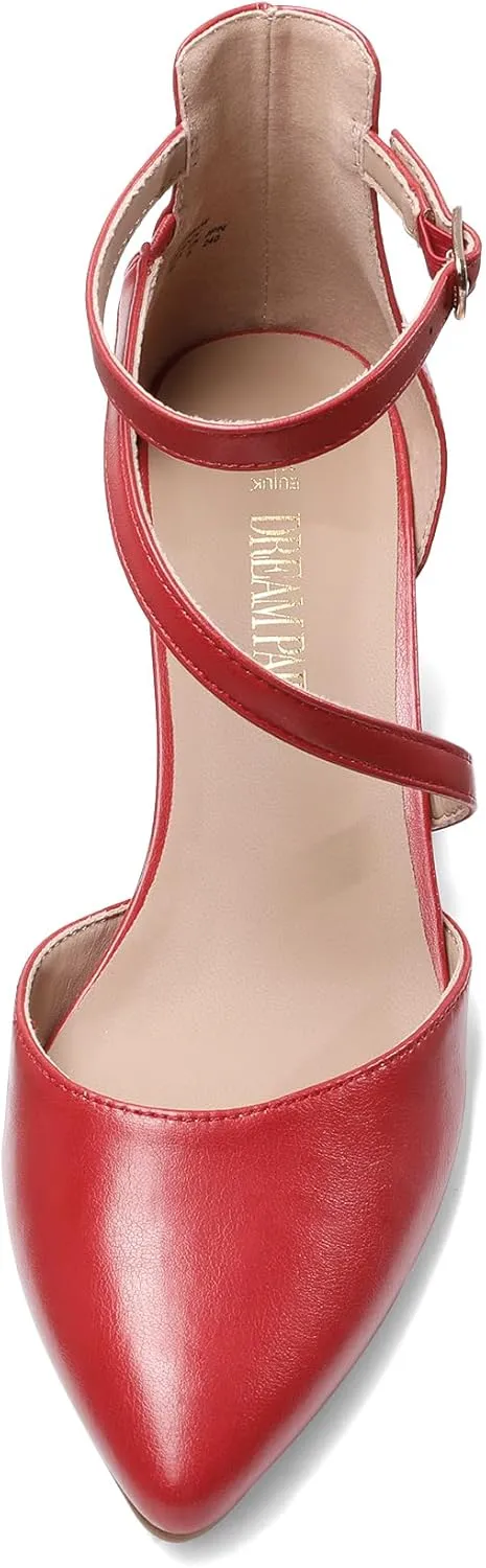 DREAM PAIRS Women's Closed Pointed Toe Low Chunky Heels Pumps Ankle Strap Wedding Business Dressy Shoes
