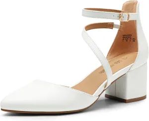 DREAM PAIRS Women's Closed Pointed Toe Low Chunky Heels Pumps Ankle Strap Wedding Business Dressy Shoes