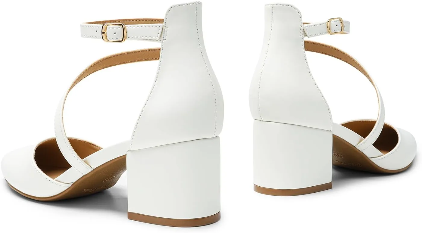 DREAM PAIRS Women's Closed Pointed Toe Low Chunky Heels Pumps Ankle Strap Wedding Business Dressy Shoes